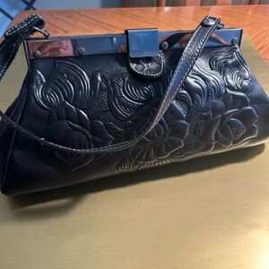 Patricia Nash Elegant Black Embossed Leather Handbag and wallet